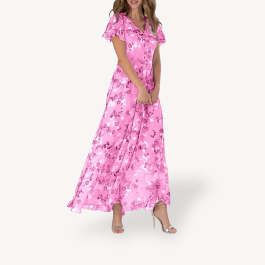V-Neck Floral Maxi Dress Polyester Women | Loravelle