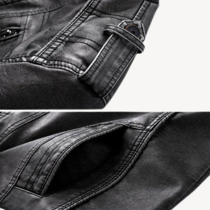 Men’s Black Faux Leather Biker Jacket Casual Zip Coat | Loravelle