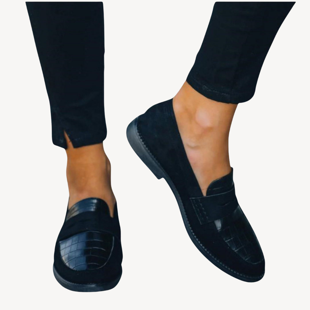 Women's Leather Orthopedic Loafers Croc Pattern Flats | Loravelle