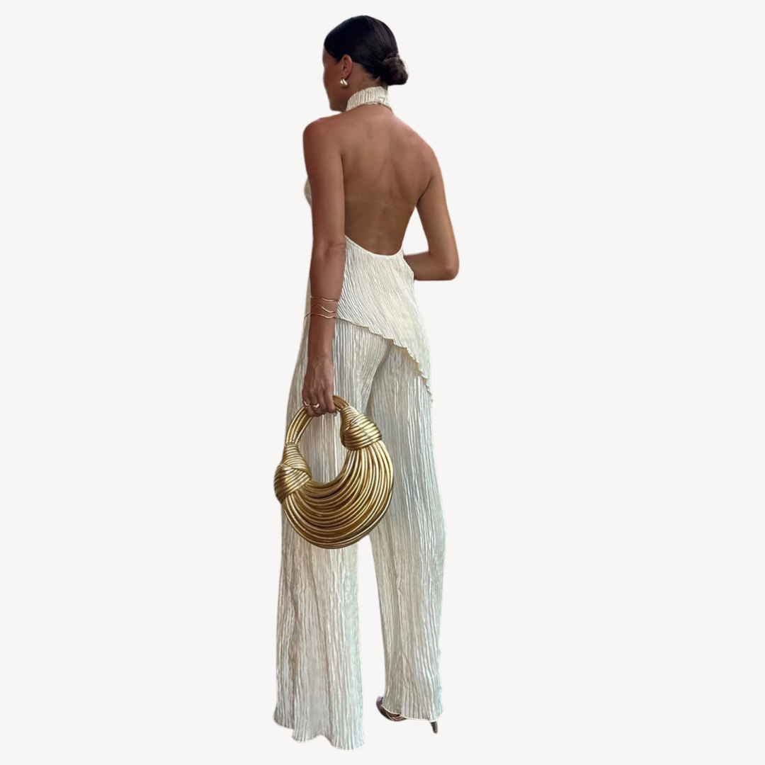 Plissé Jumpsuit with Halter Neck for Women | Loravelle