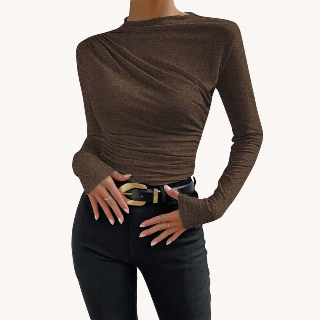 Women’s Asymmetric Ruched Long Sleeve Top | Loravelle