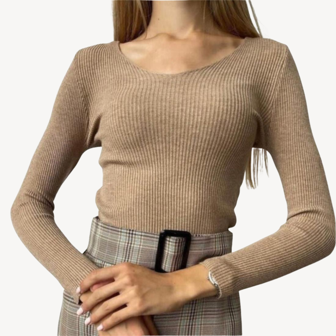 Deep V-Neck Ribbed Knit Sweater Women | Loravelle