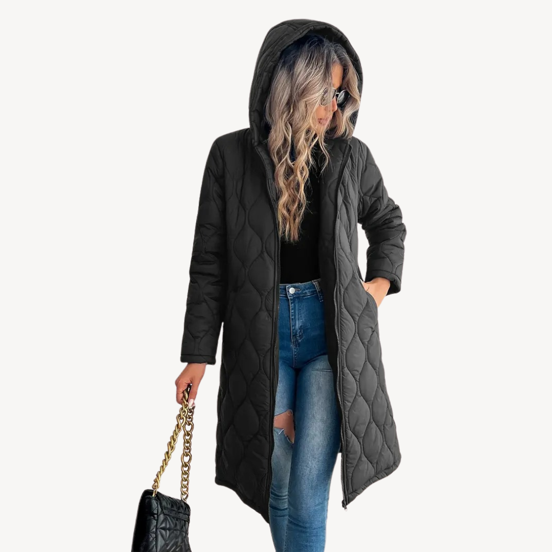 Women's Black Quilted Hooded Puffer Coat | Loravelle