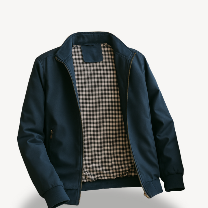 Men's Zip-Up Bomber Jacket with Check Lining | Loravelle