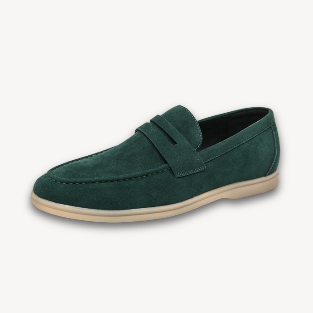 Loravelle | Men's Suede Penny Loafers - Casual Slip-On Shoes - Versatile Flat Heel