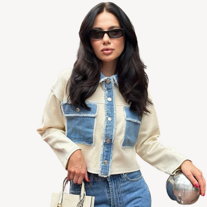 Denim Colorblock Button-Up Jacket | Loravelle