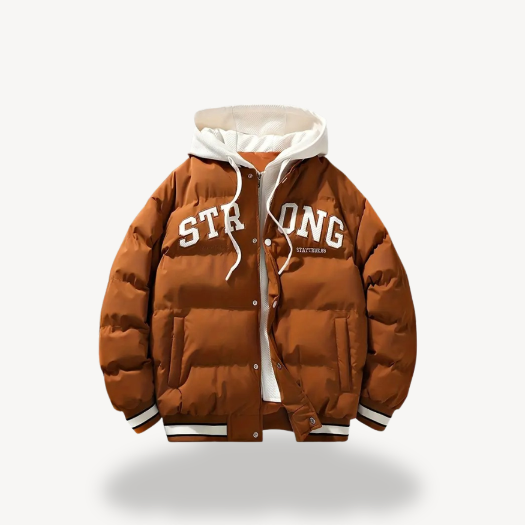 Men's Puffer Varsity Jacket with Hoodie | Loravelle