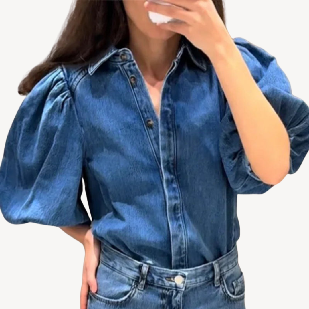 Denim Puff Sleeve Shirt | Loravelle