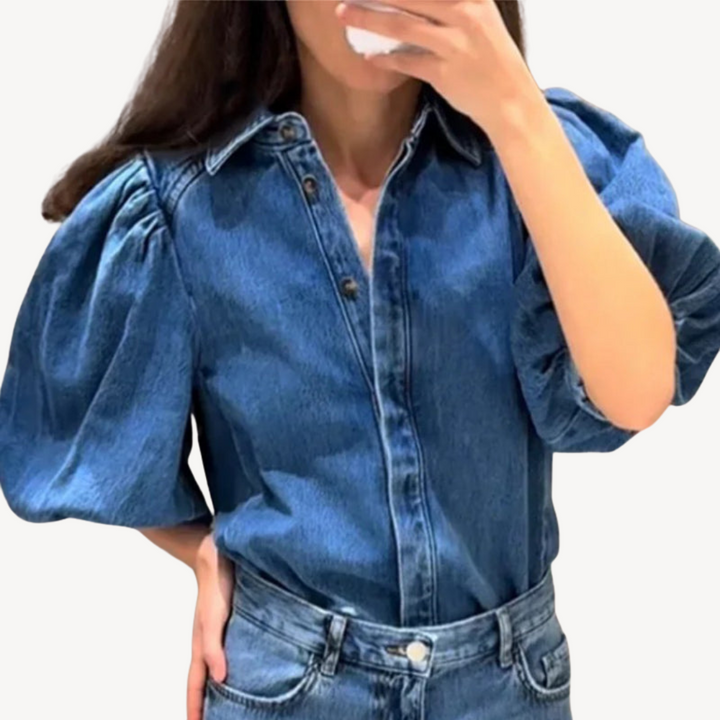 Denim Puff Sleeve Shirt | Loravelle