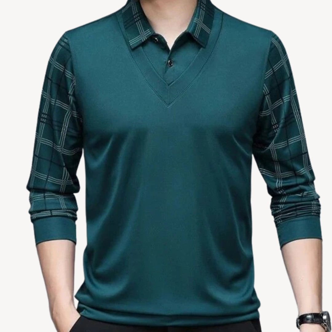 Men's Knit Plaid Long-Sleeve Polo | Loravelle