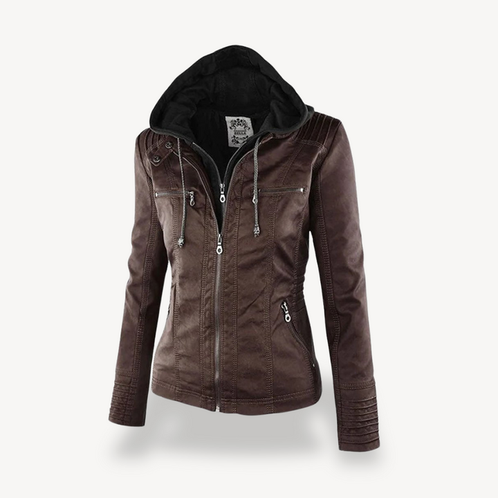 Women's Waterproof Leather Hooded Jacket | Loravelle