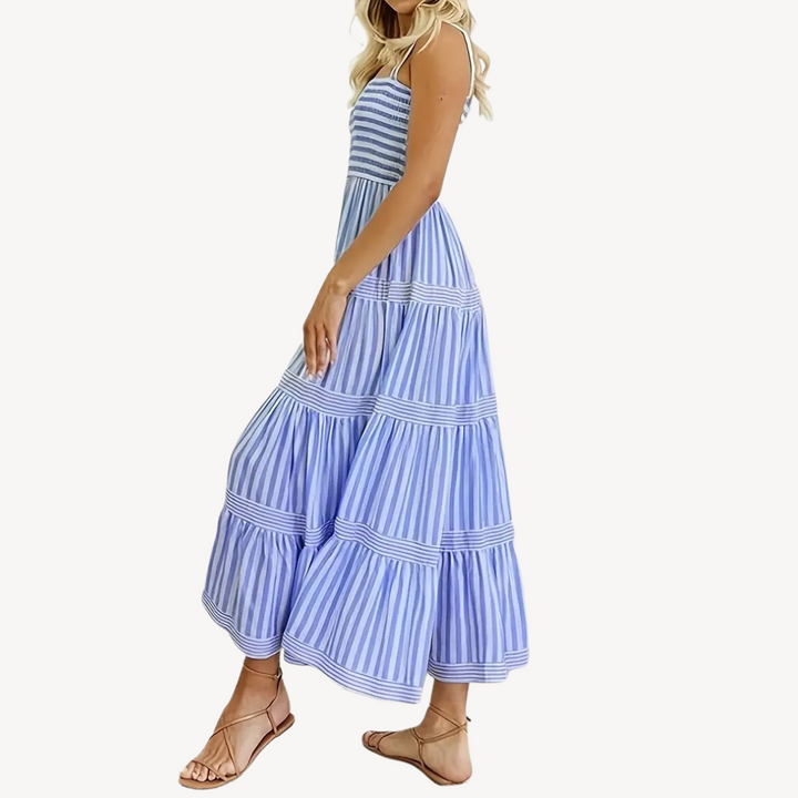 Striped Tiered Midi Dress for Women | Loravelle