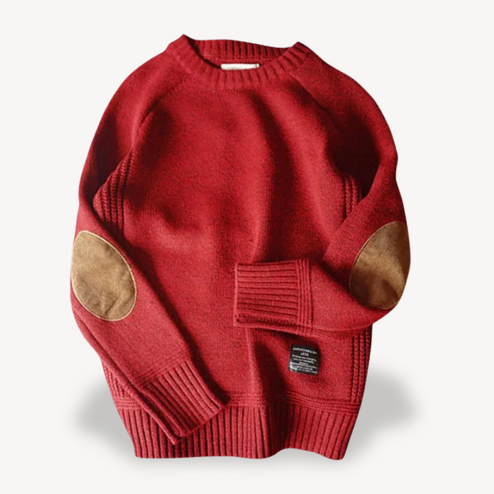 Men's Wool Sweater with Leather Elbow Patches | Loravelle
