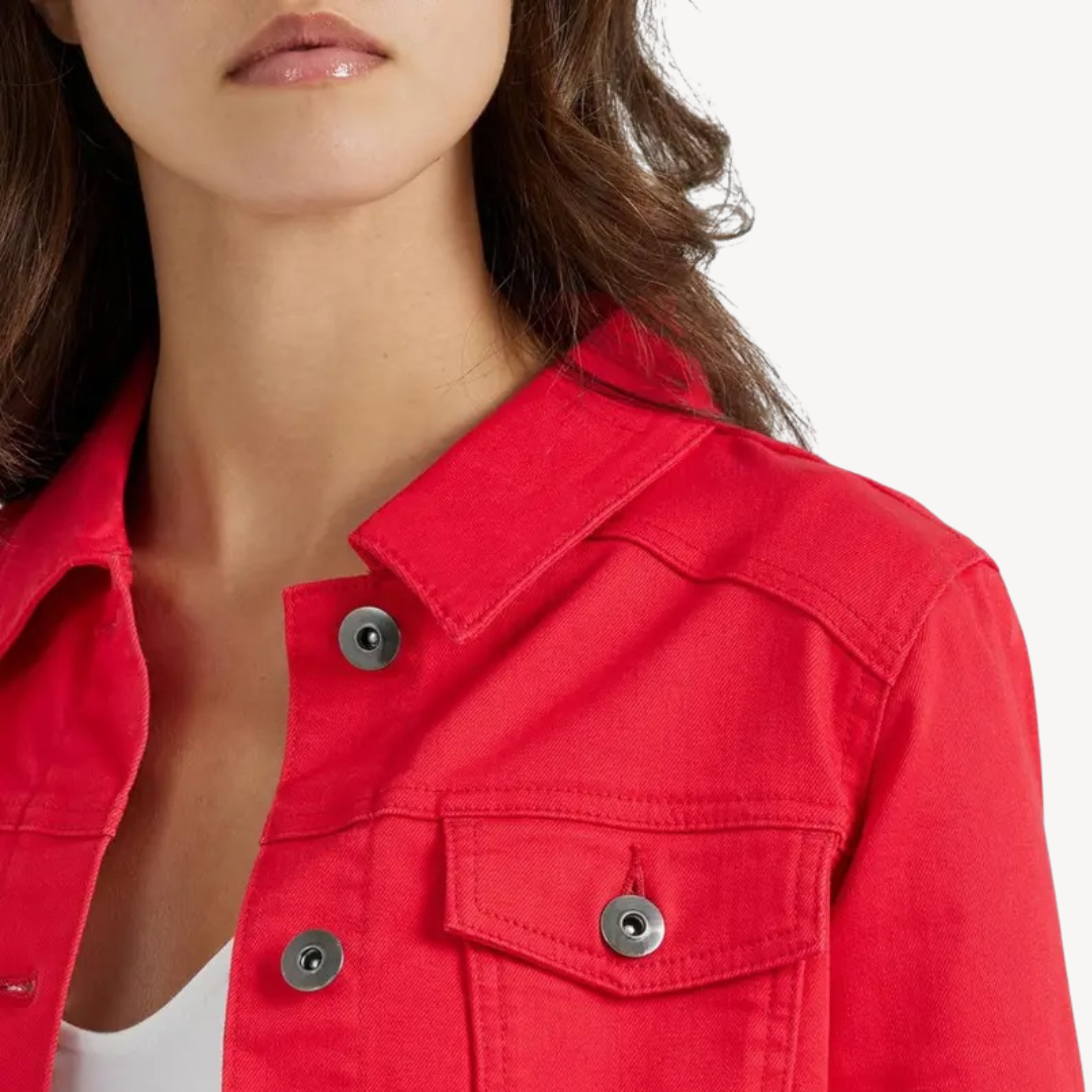 Red Denim Button-Up Jacket | Loravelle