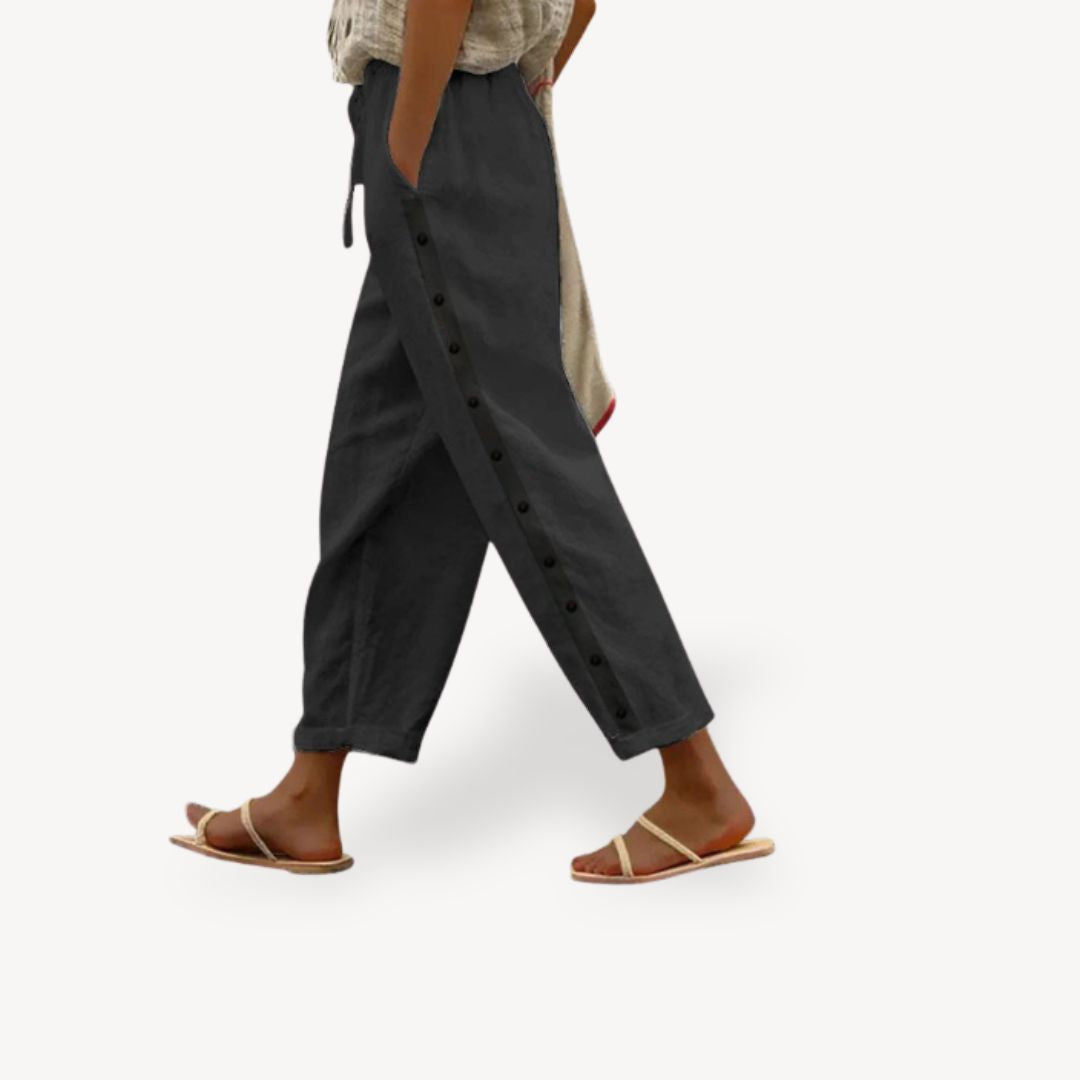 Women's Casual Button-Detail Trousers | Loravelle