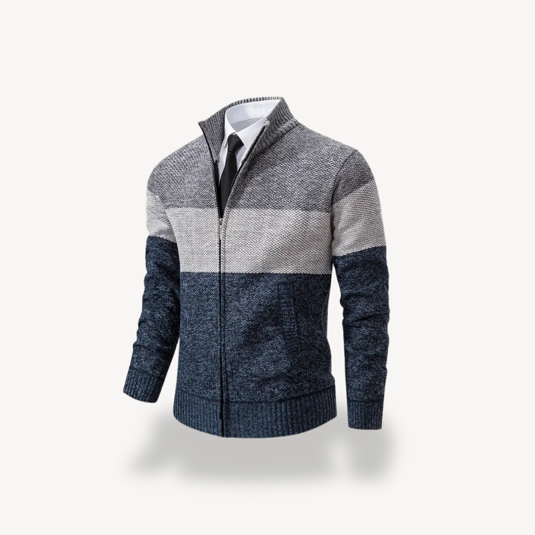 Men's Color Block Knit Zipper Cardigan Sweater | Loravelle