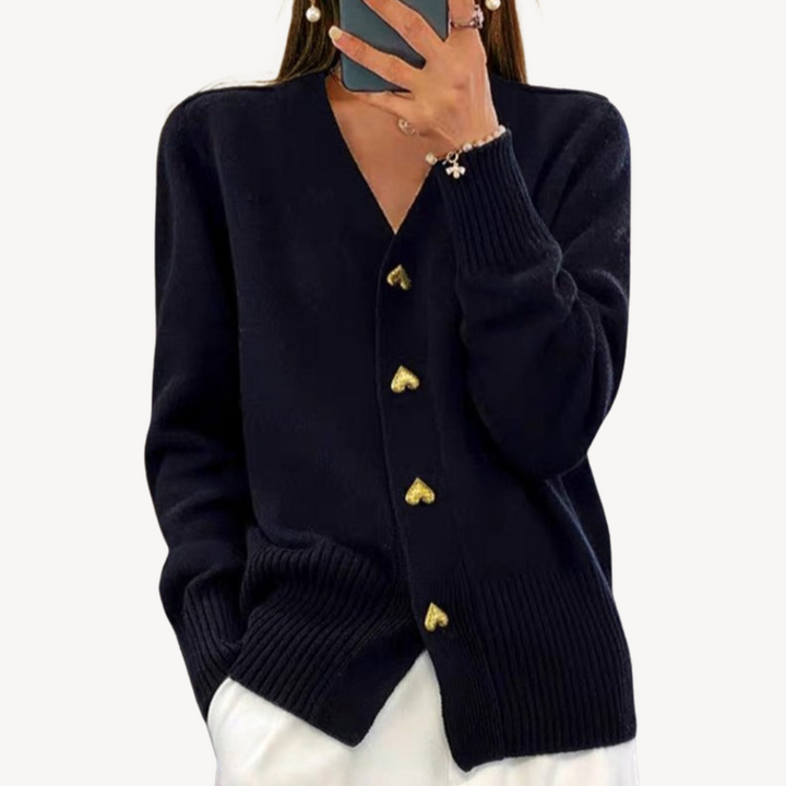 Knit Cardigan with Heart Buttons for Women | Loravelle