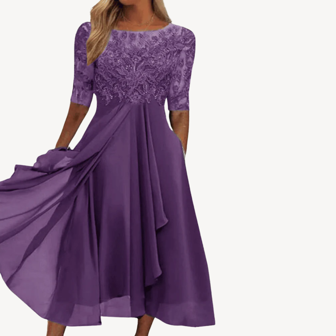 Women's Lace Chiffon Midi Dress | Loravelle