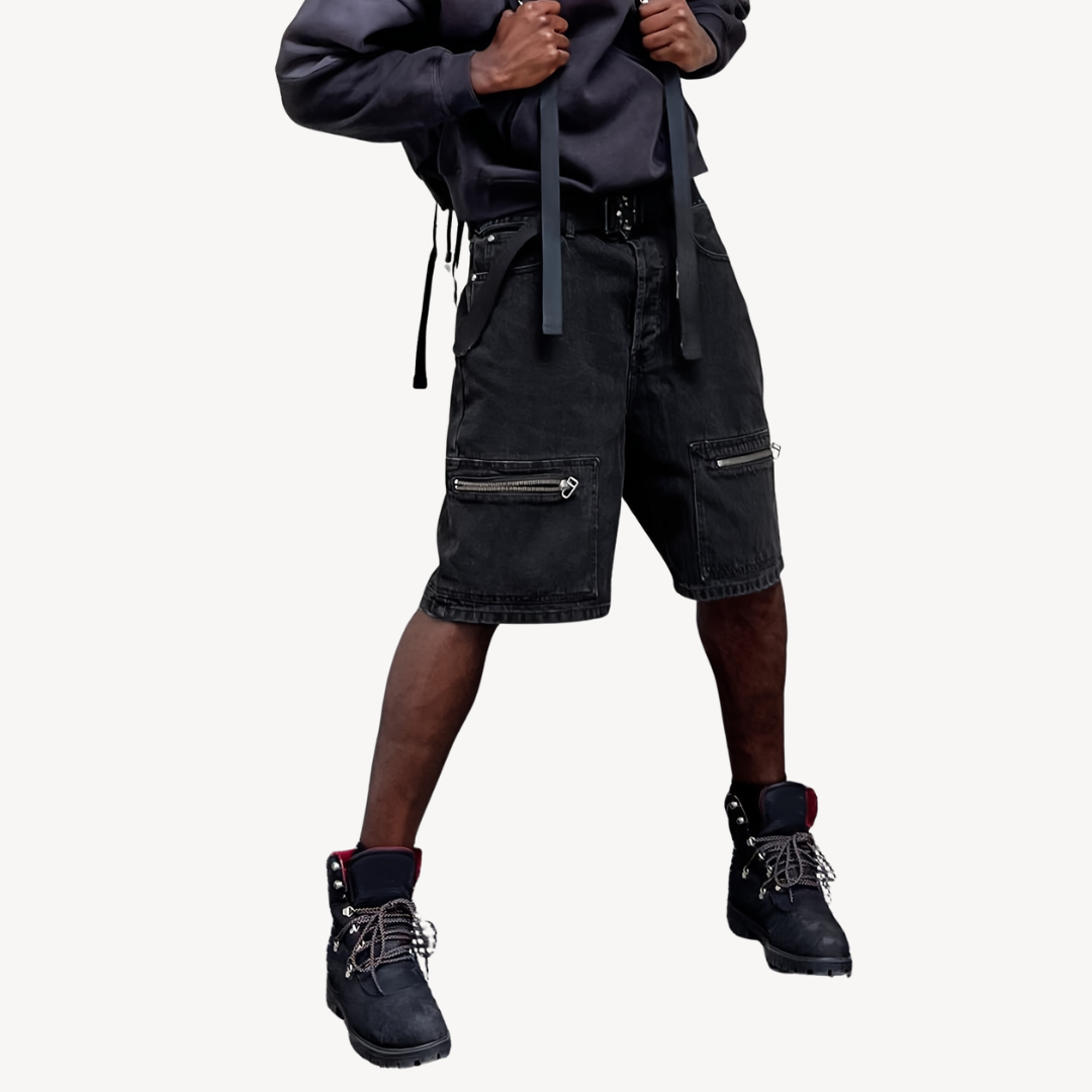 Men's Y2K Black Denim Cargo Shorts | Loravelle