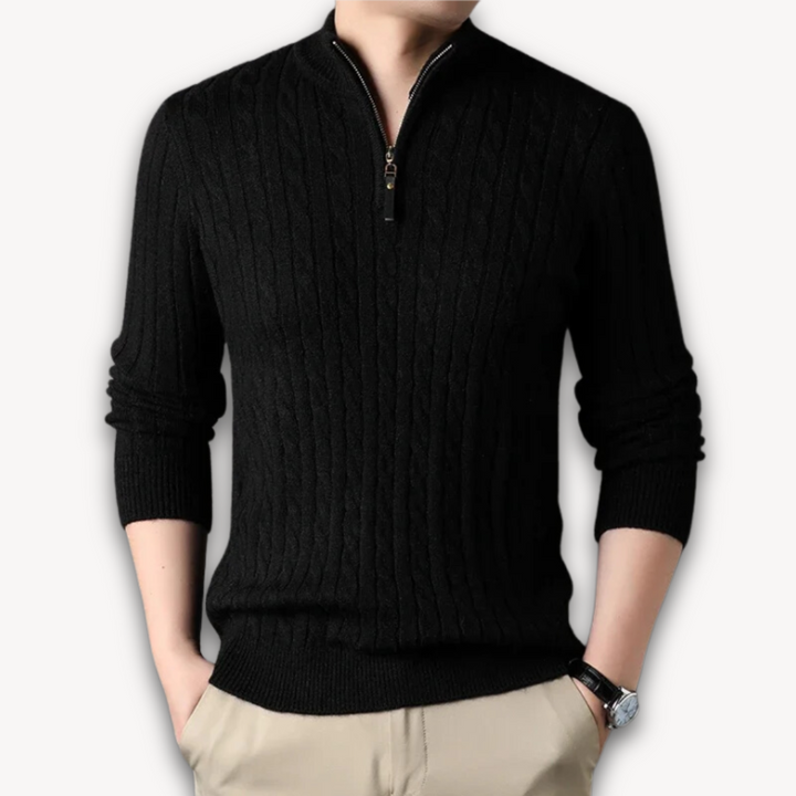 Loravelle | Men's Ribbed Knit Half-Zip Sweater - Soft Cotton Blend, Warm Cable Design