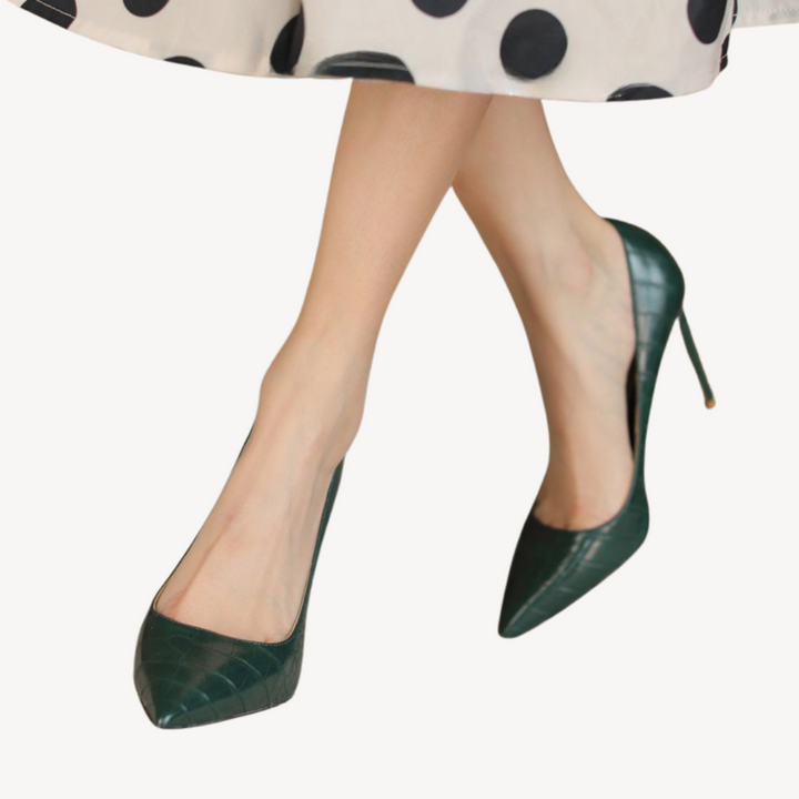 Orthopedic Croc-Embossed Pointed Heels for Women | Loravelle