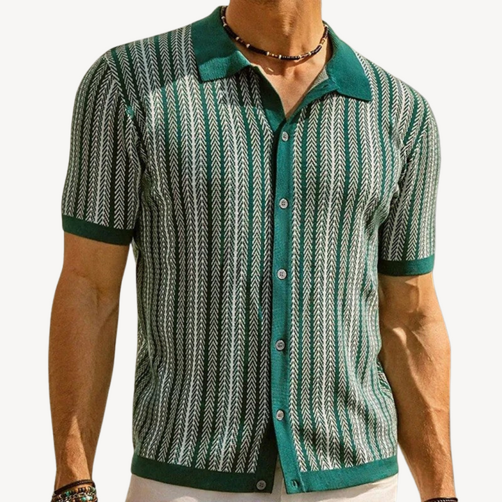 Men's Striped Knit Polo Shirt with Short Sleeve | Loravelle
