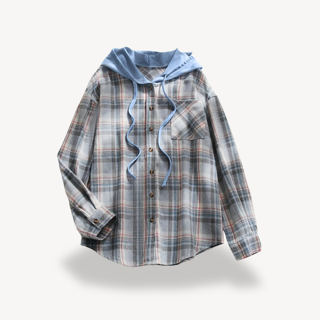 Women's Plaid Button-Down Shirt Jacket with Hood | Loravelle