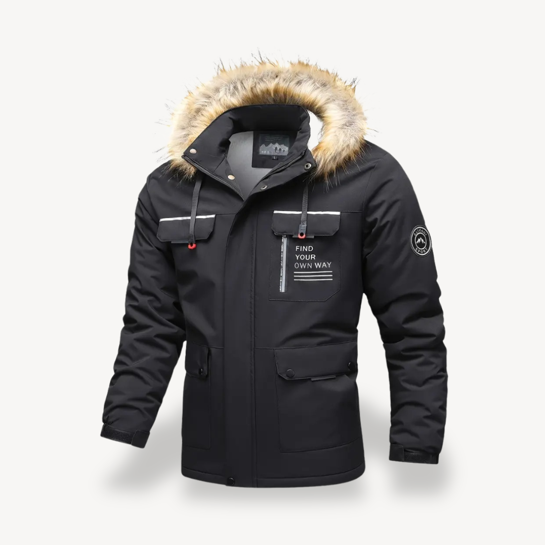 Men's Insulated Puffer Jacket with Detachable Faux Fur Hood | Loravelle