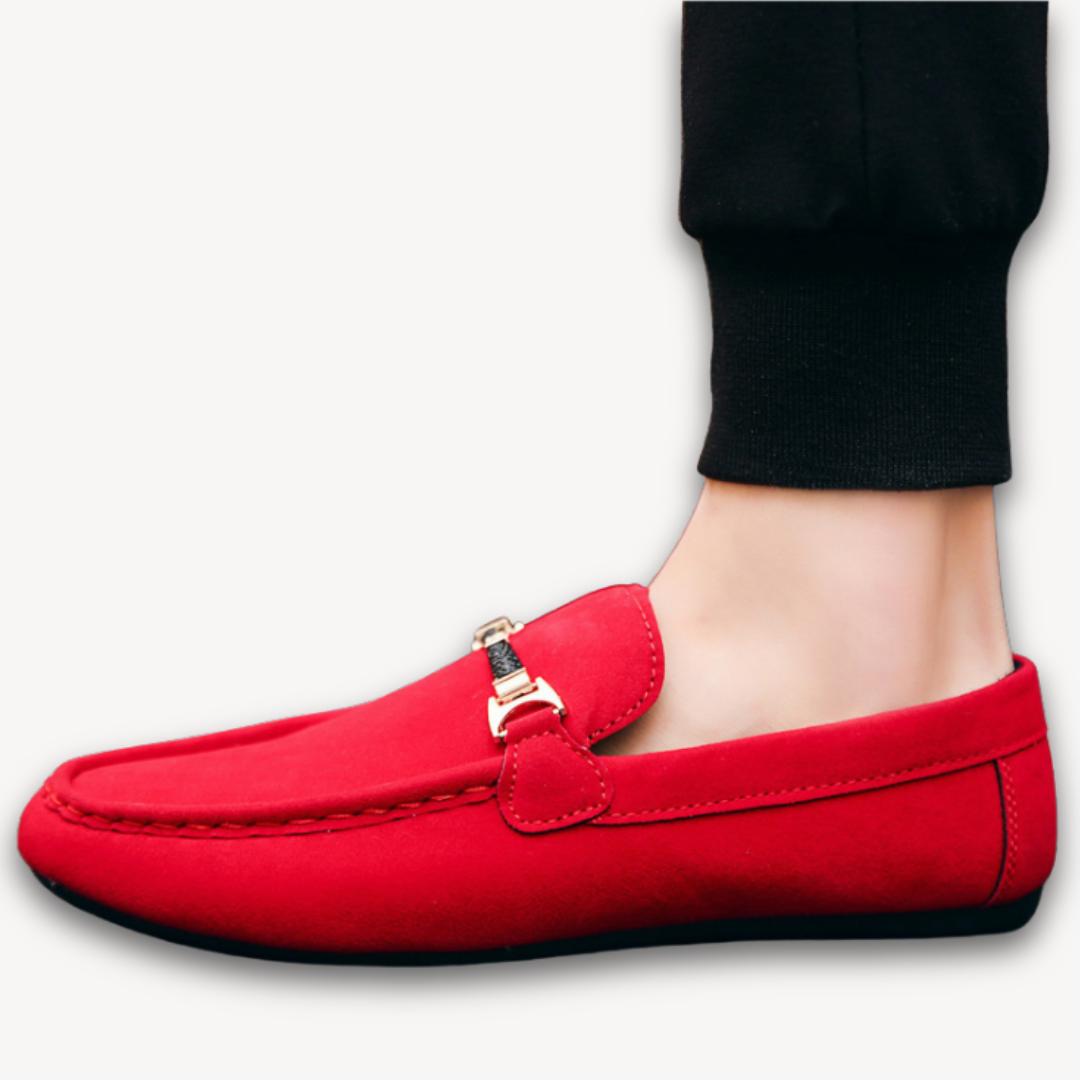 Loravelle | Men's Suede Loafers with Metal Buckle Detail - Casual and Formal Wear