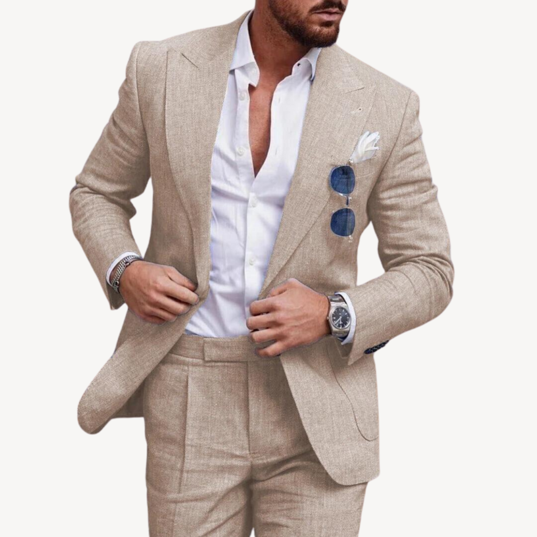 Men's Linen Slim Fit Suit 2 Piece Formal Blazer Set | Loravelle