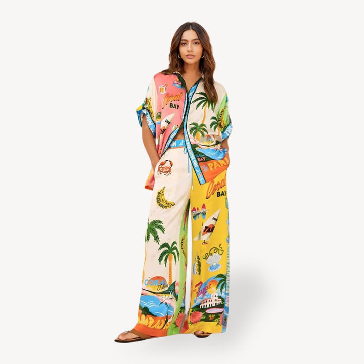 Women's Tropical Print Satin Co-ord Set | Loravelle