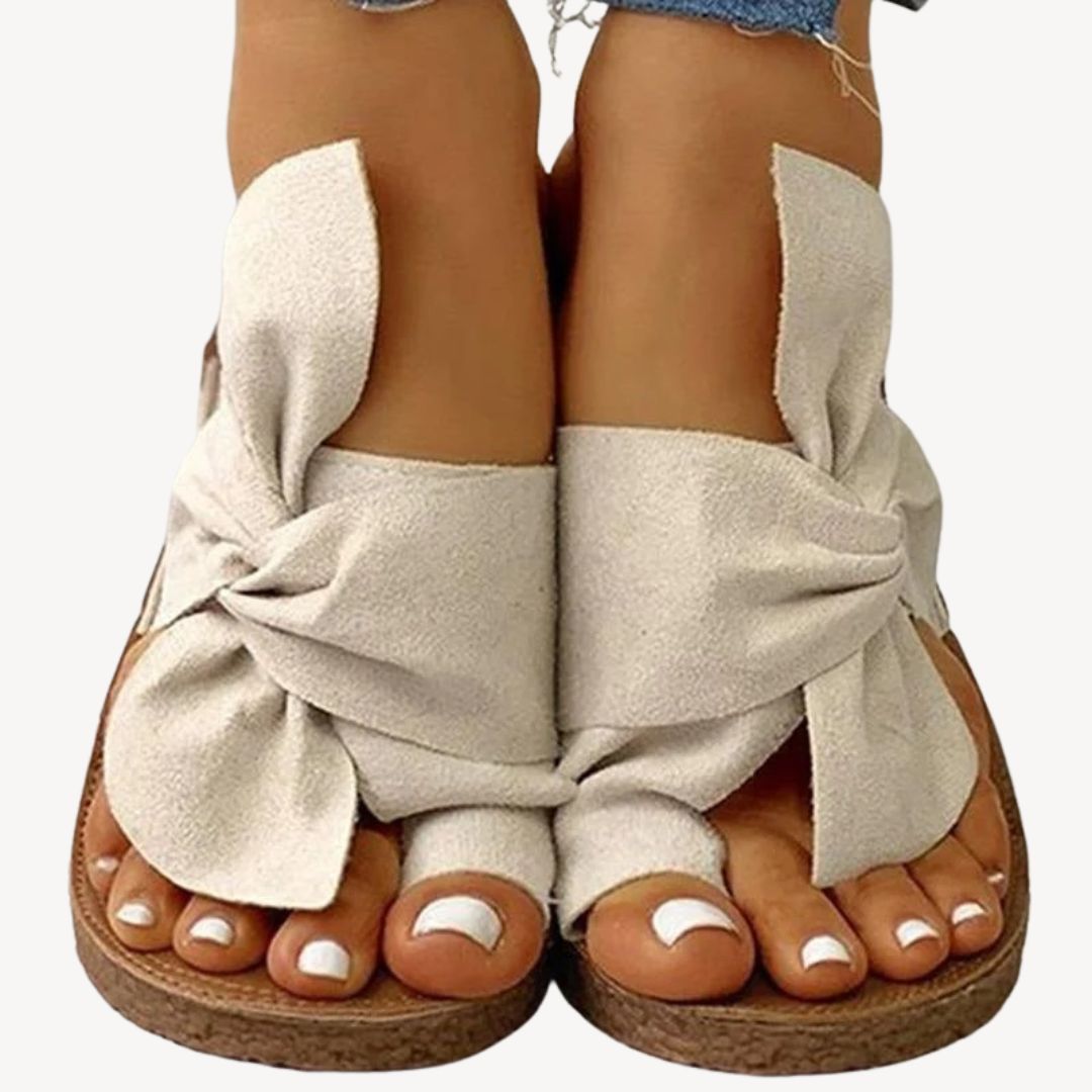 Orthopedic Women's Fabric Bow Flat Sandals | Loravelle