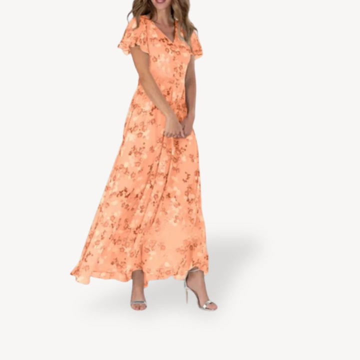 V-Neck Floral Maxi Dress Polyester Women | Loravelle