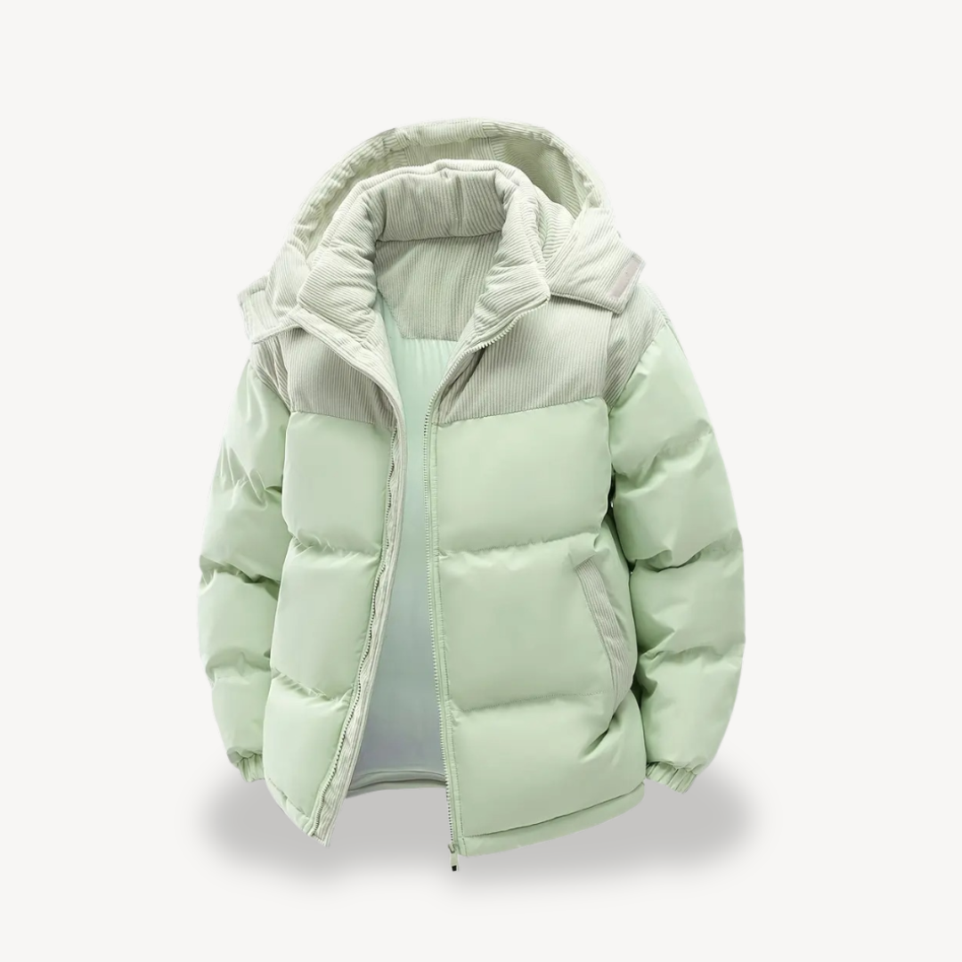 Men's Puffer Jacket with Corduroy Hood | Loravelle