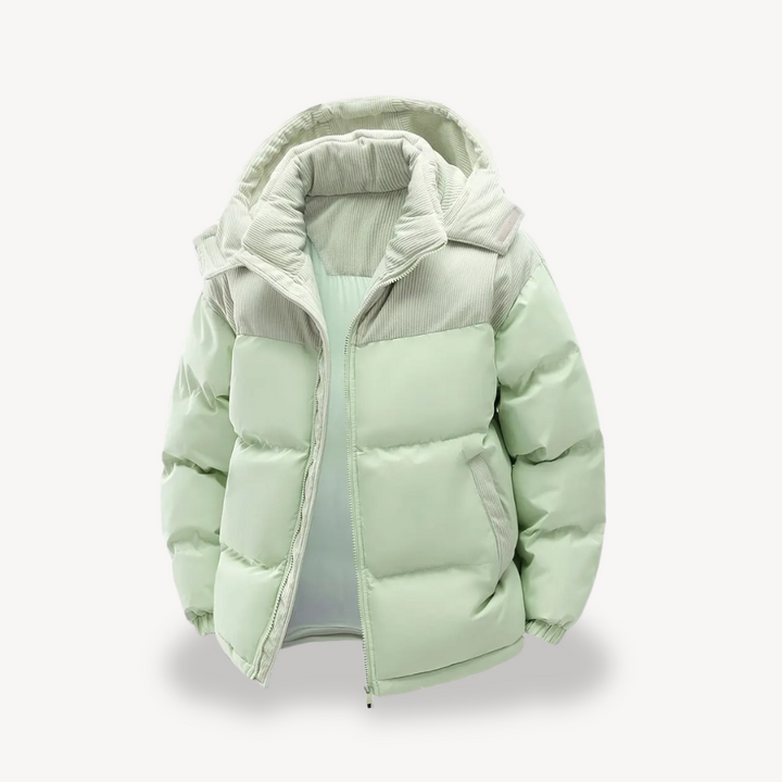 Men's Puffer Jacket with Corduroy Hood | Loravelle
