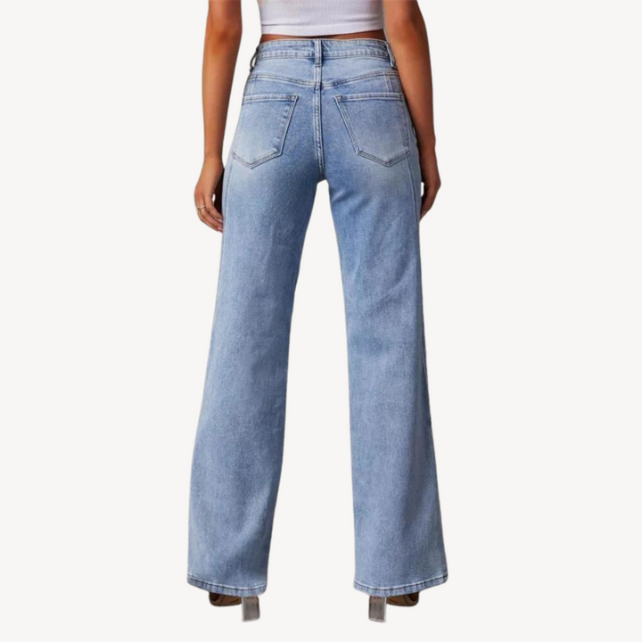 Women's Blue Denim Wide Leg Jeans | Loravelle