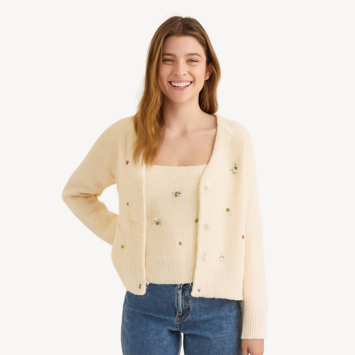 Women’s Floral Embroidered Cardigan and Tank Top Set | Loravelle