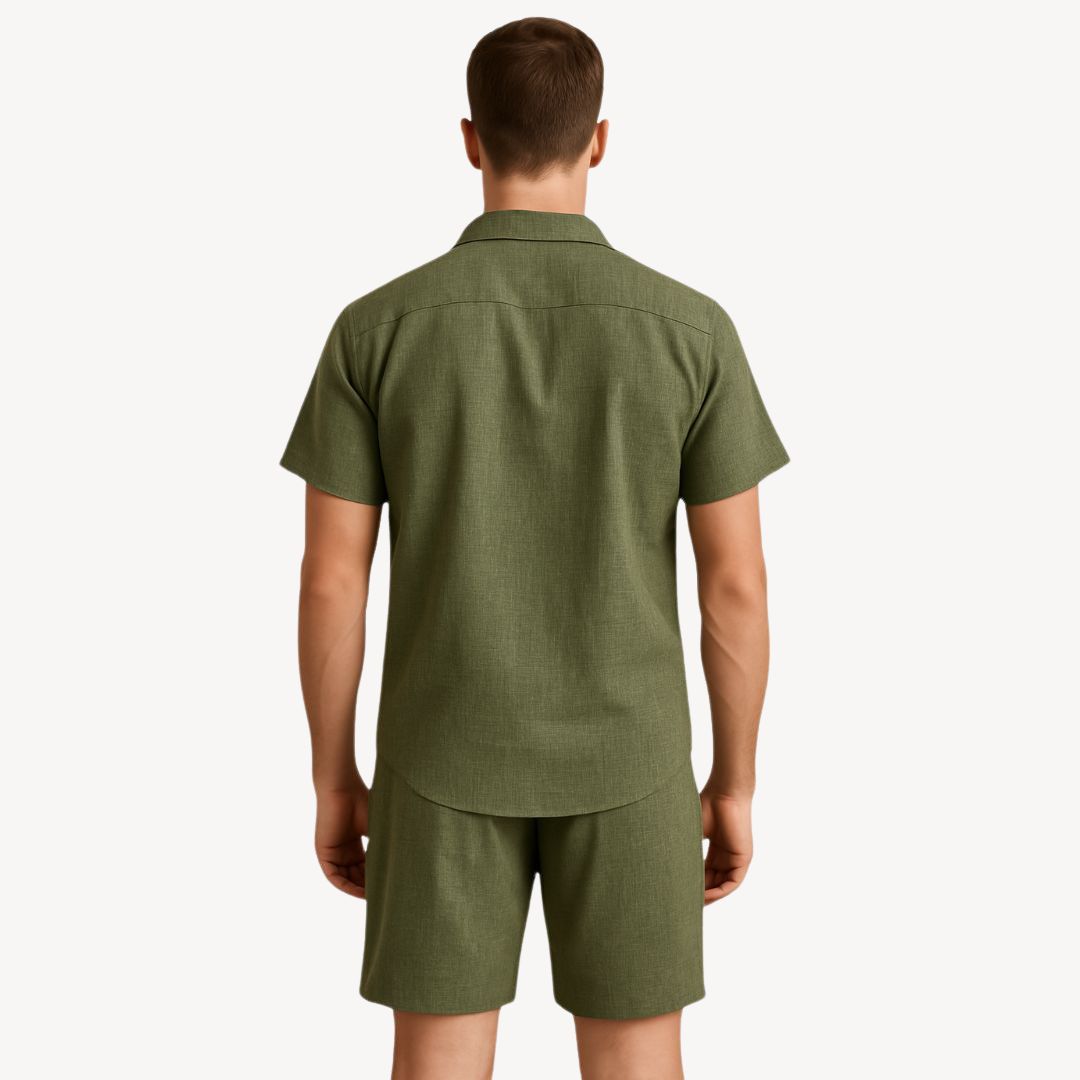 Linen Shirt & Shorts Set Men Green | Loravelle