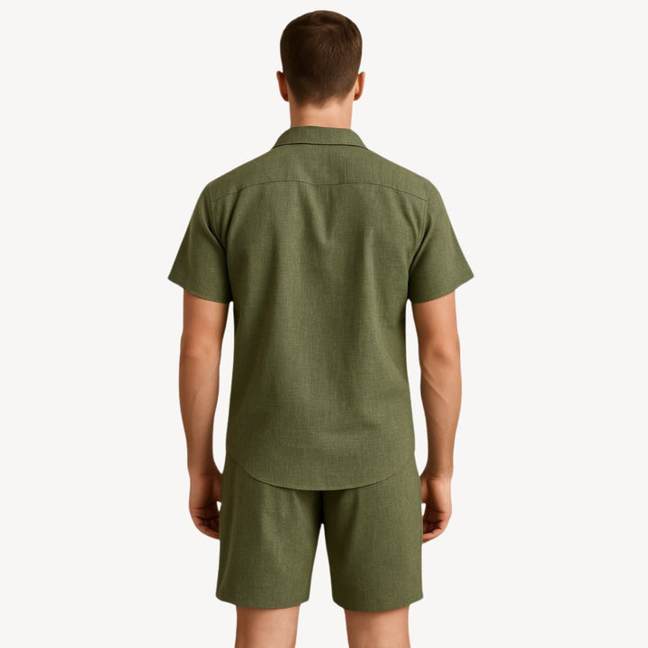 Linen Shirt & Shorts Set Men Green | Loravelle
