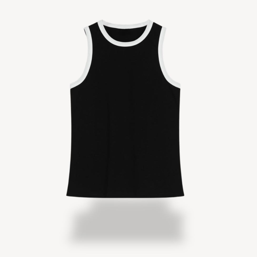 Black Sleeveless Tank Top with White Trim for Women | Loravelle