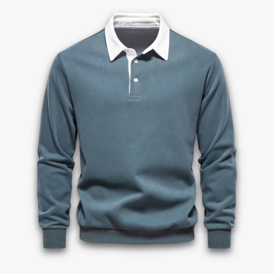 Loravelle | Men's Long-Sleeve Polo Sweater - 100% Cotton - Casual Wear