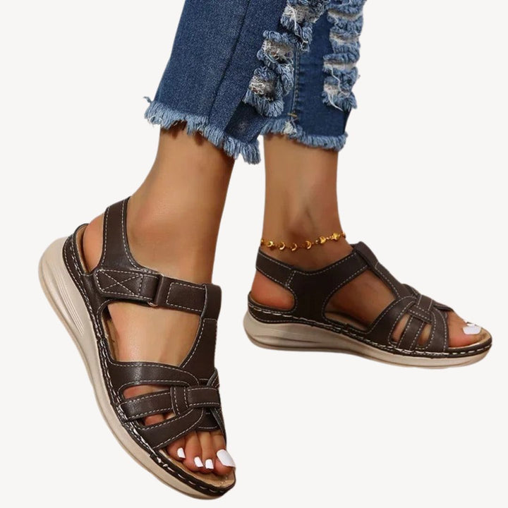 Leather Buckle Orthopedic Sandals Women | Loravelle