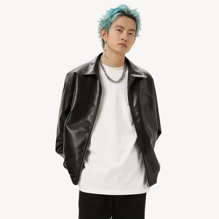 Men's Black Faux Leather Jacket | Loravelle