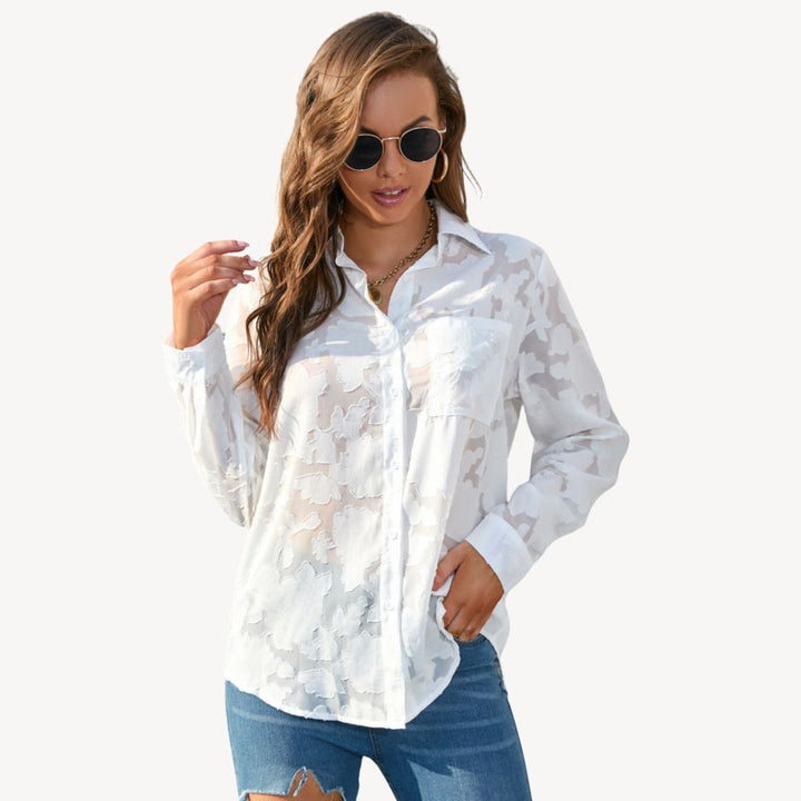 Women's Lace Print Button-Up Shirt | Loravelle