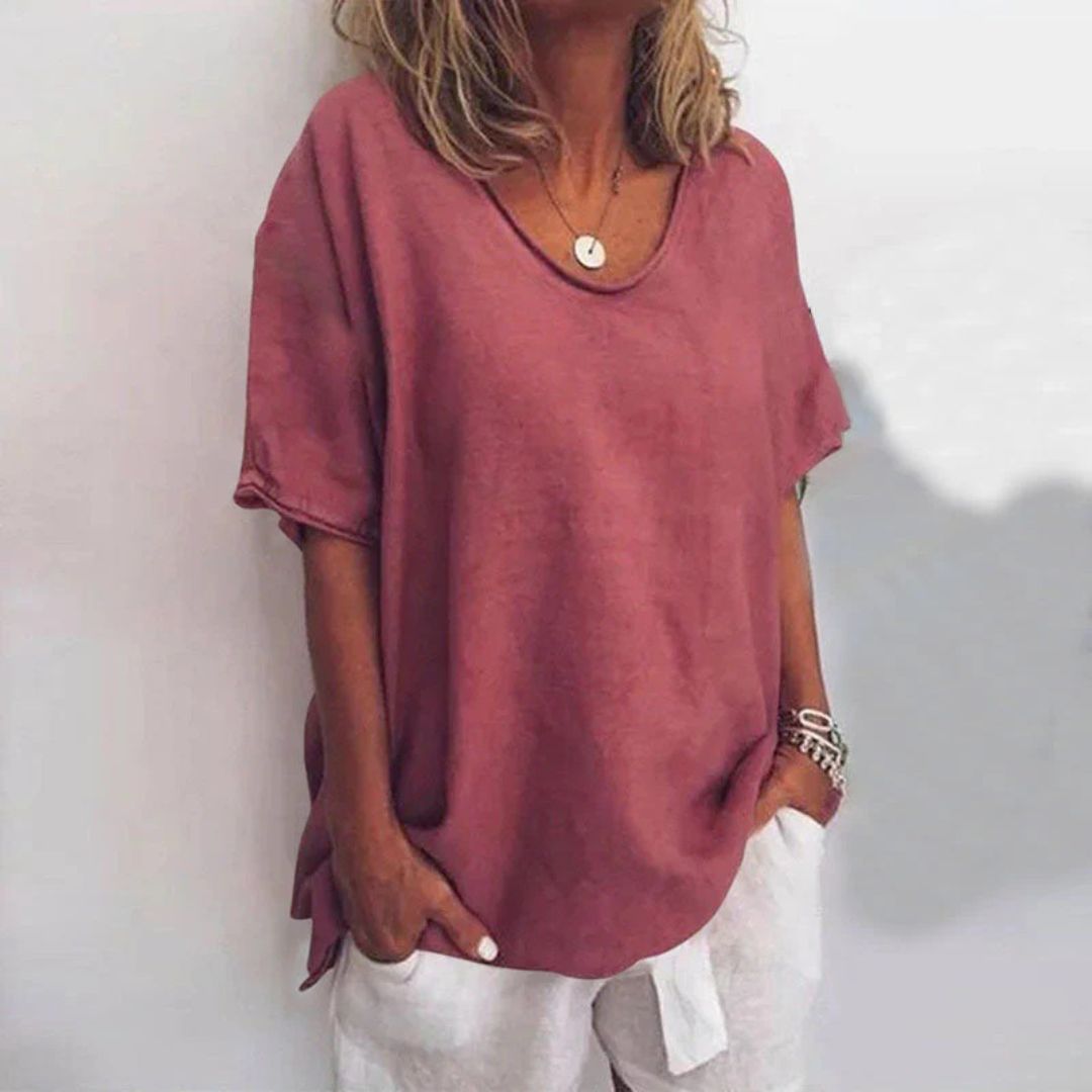 Women's Loose Linen Blend T-Shirt | Loravelle