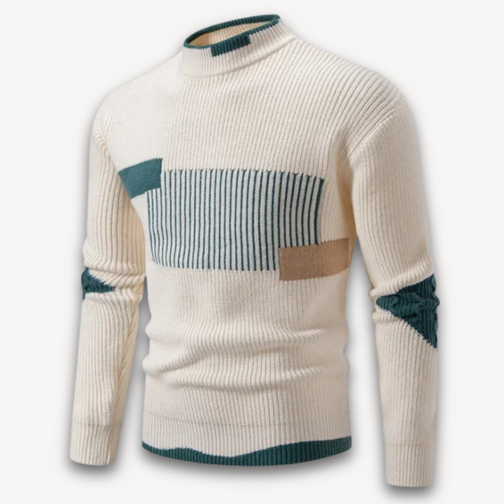 Loravelle Men's Geometric Knit Crewneck Sweater - Premium Cotton Blend