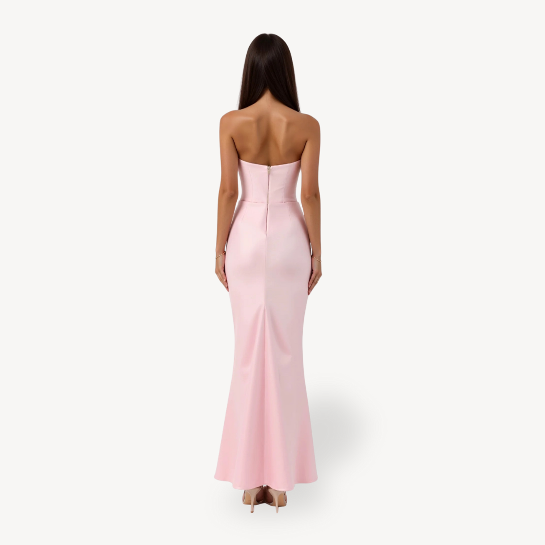 Women's Strapless Satin Drape Maxi Dress | Loravelle
