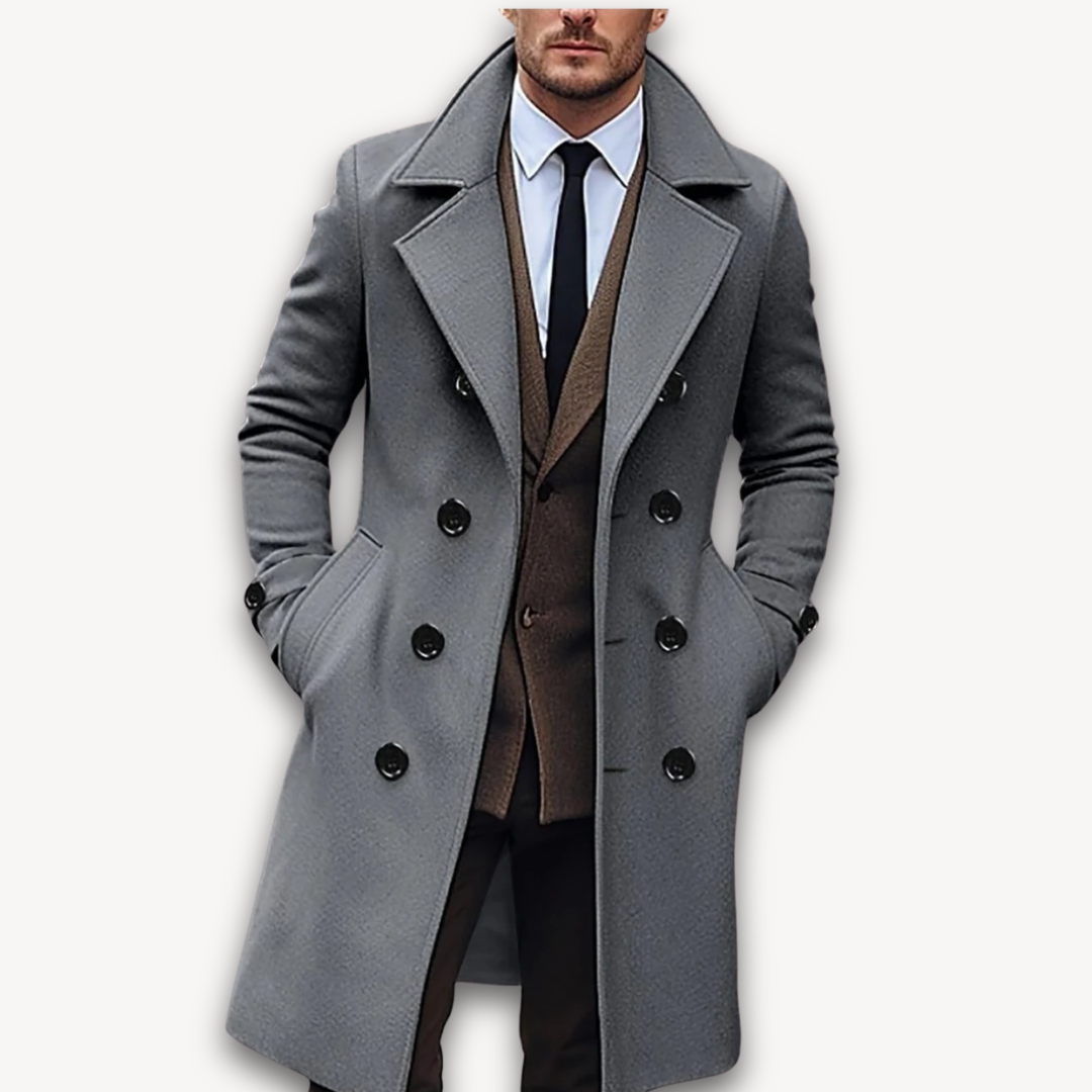 Loravelle | Men's Wool Blend Double-Breasted Overcoat - Winter Formal Peacoat