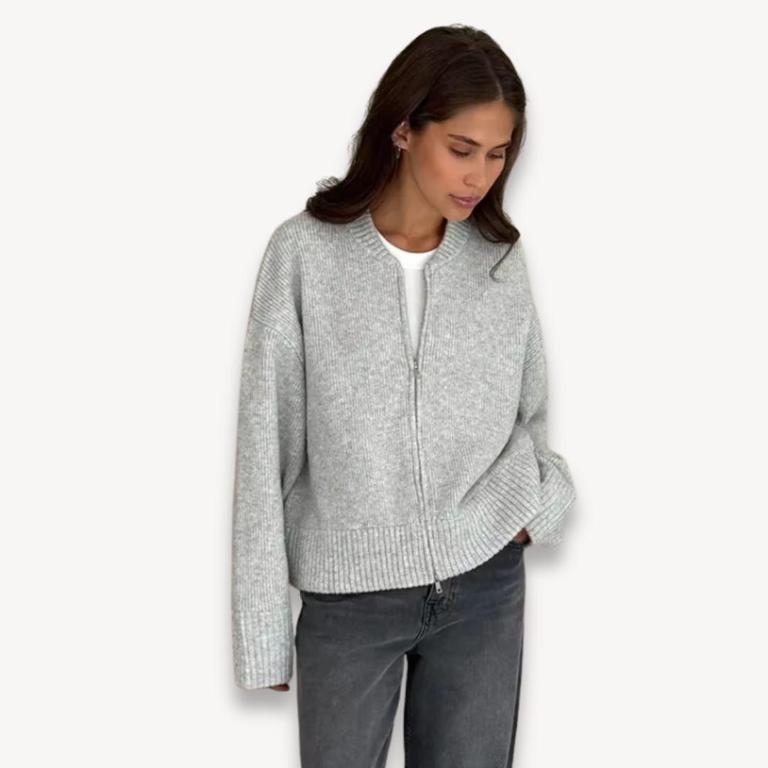 Loravelle | Relaxed Zip-Up Knit Cardigan for Women