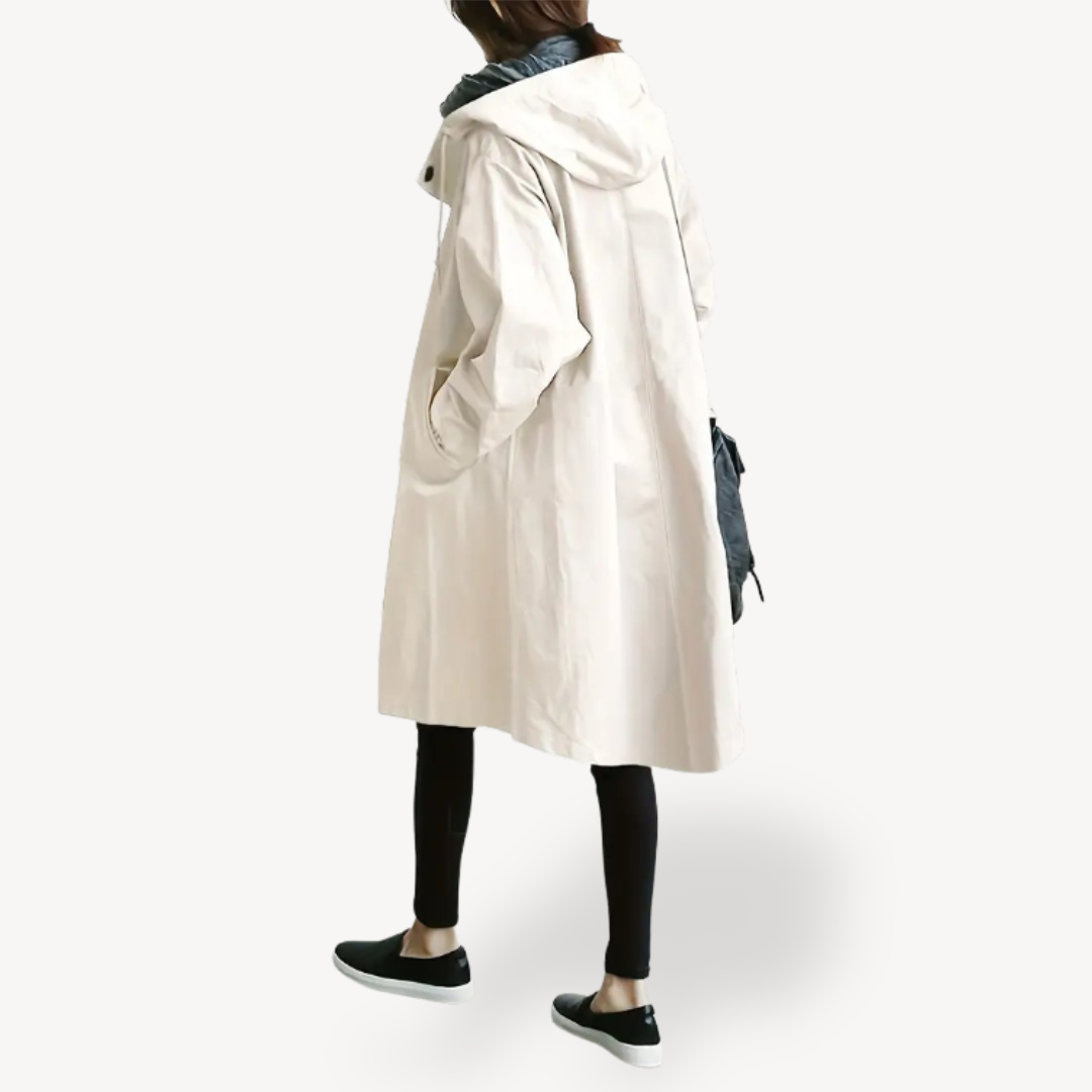 Women's Black Hooded Long Coat | Loravelle
